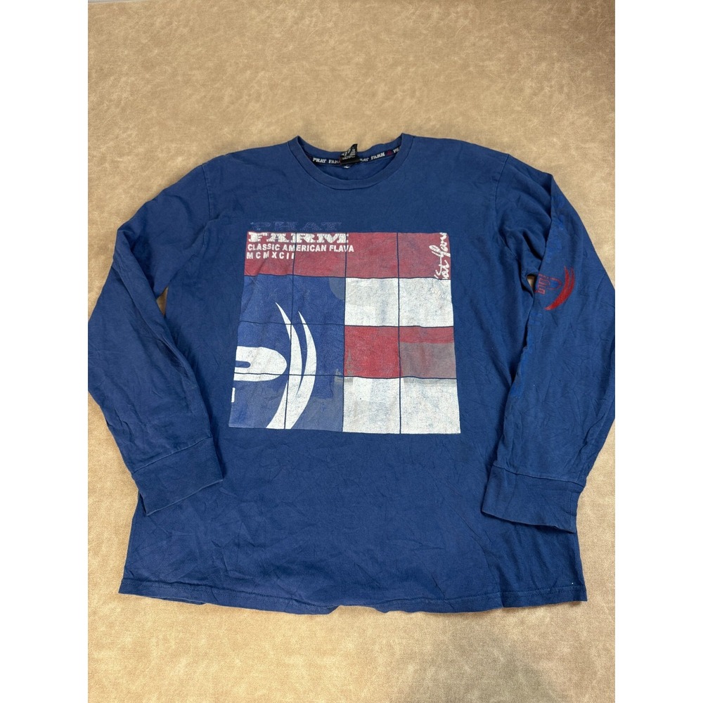 Phat Farm  Y2K Mens Classic‎ American Flava Long Sleeve USA Blue Sweatshirt XL